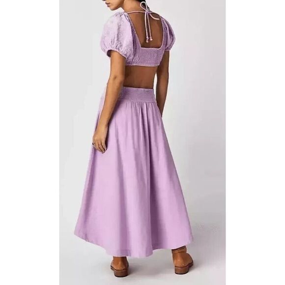 Free People Women Sz M Orchid/White Lotus Embroidered Crop Top & Skirt Set - Picture 6 of 7